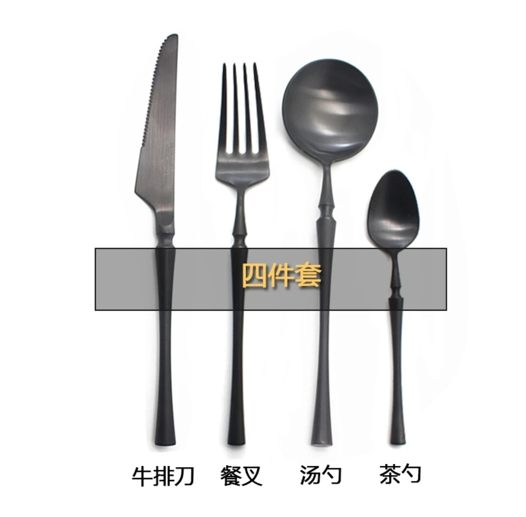 Black Cutlery Set 304 Stainless Steel Butter Knife Dessert Fork Spoons Western Dinnerware Tableware Set Kitchen Accessories