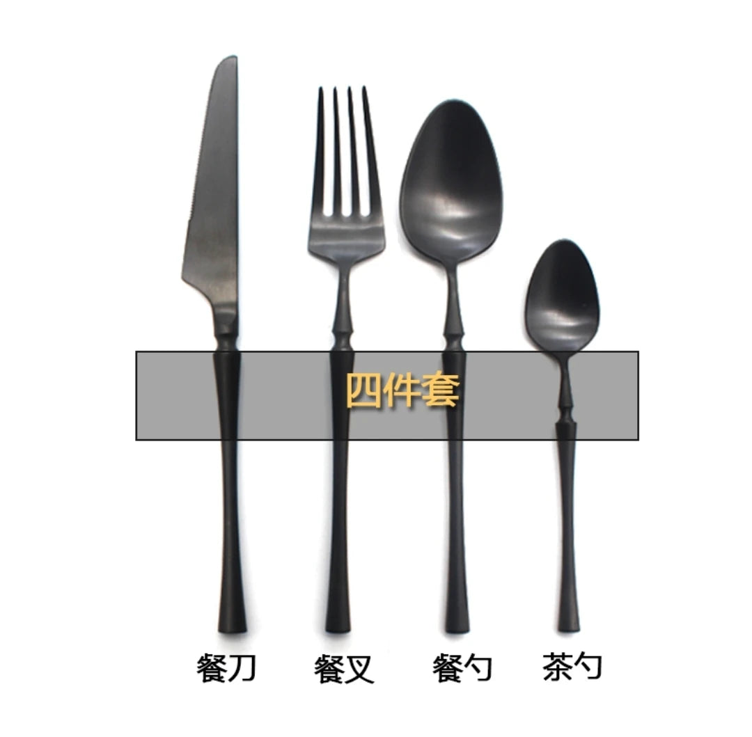 Black Cutlery Set 304 Stainless Steel Butter Knife Dessert Fork Spoons Western Dinnerware Tableware Set Kitchen Accessories