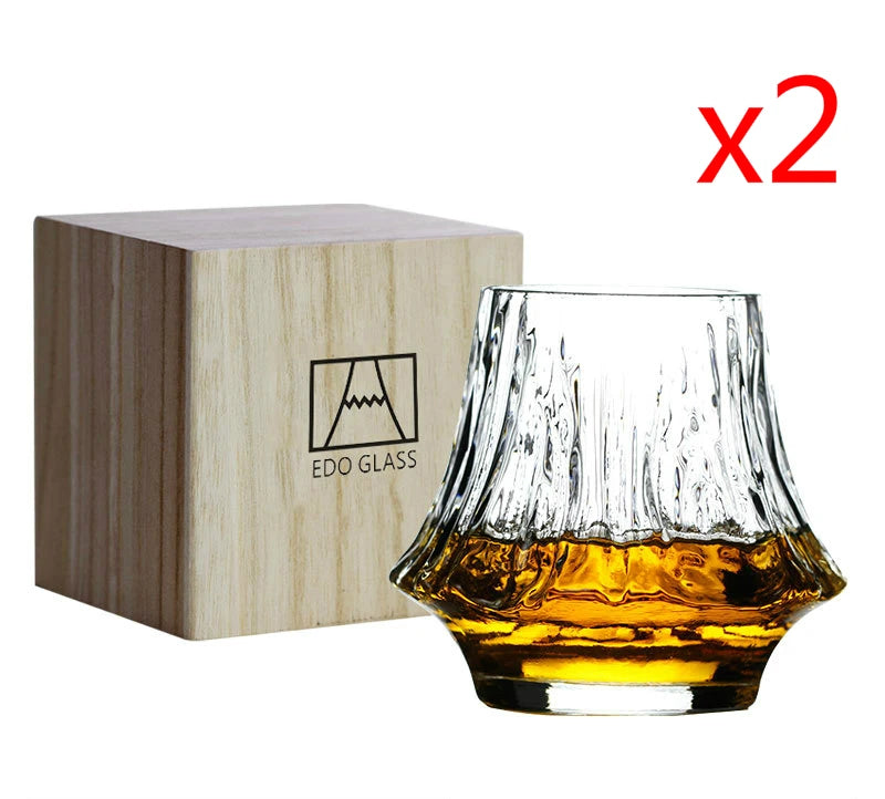 INS Japanese Art Design Volcano Wine Glass Artwork Wood Gift Box Whiskey Tumbler Mt. Fuji Mountain Irregular Brandy Snifter Cup