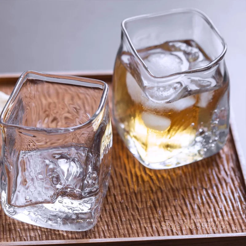 Top Collection Level Japanese Edo Crystal Whiskey Cup Gift Box Set Bubble Square Old Fashioned Glass Liquor Cognac Wine Tumbler