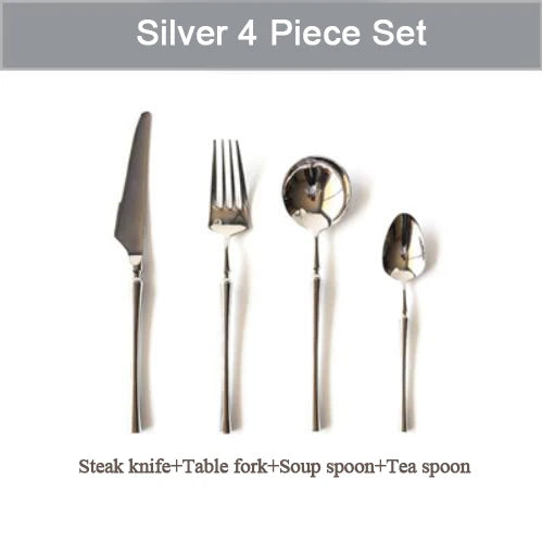 New Silver Cutlery Luxury 304 Stainless Steel Dinnerware Set Mirror Polishing Tableware Set Dinner Knife Dessert Fork Spoon