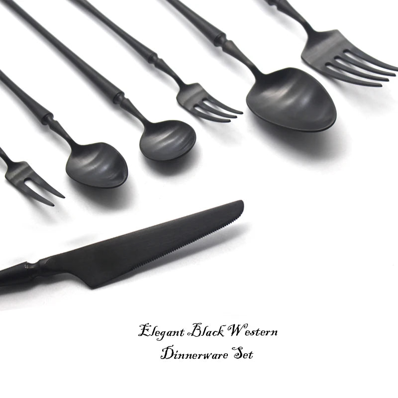 Black Cutlery Set 304 Stainless Steel Butter Knife Dessert Fork Spoons Western Dinnerware Tableware Set Kitchen Accessories