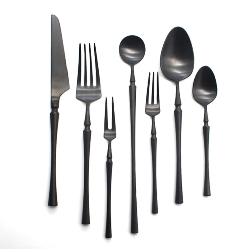 Black Cutlery Set 304 Stainless Steel Butter Knife Dessert Fork Spoons Western Dinnerware Tableware Set Kitchen Accessories