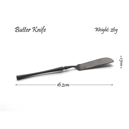 Black Cutlery Set 304 Stainless Steel Butter Knife Dessert Fork Spoons Western Dinnerware Tableware Set Kitchen Accessories