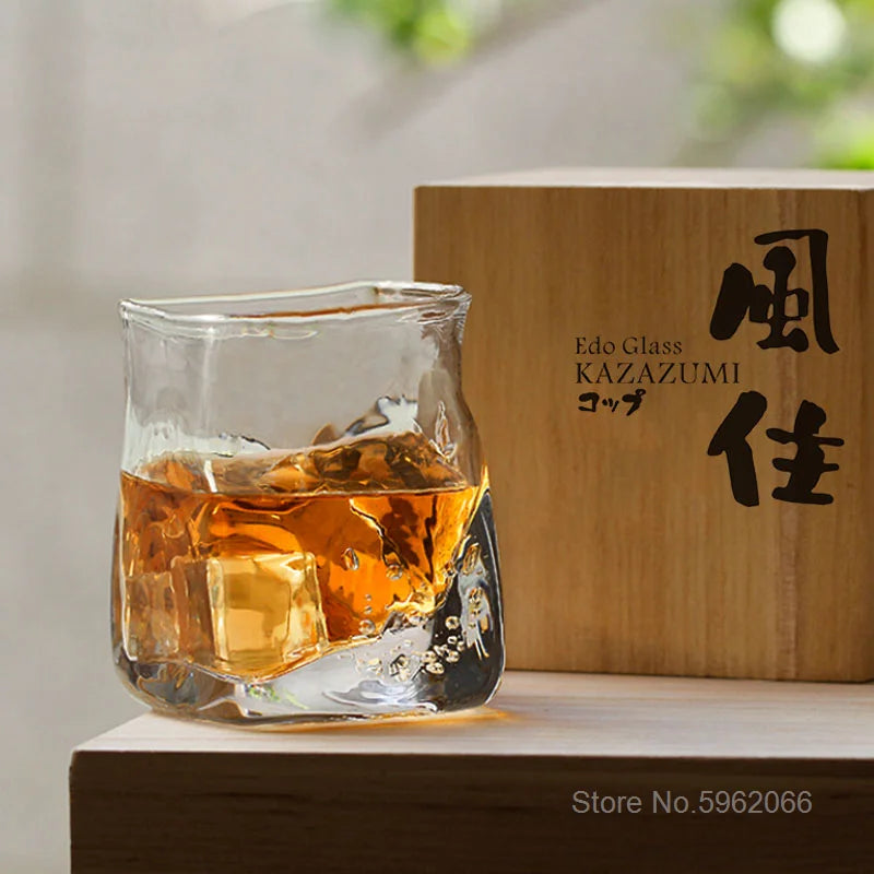 Top Collection Level Japanese Edo Crystal Whiskey Cup Gift Box Set Bubble Square Old Fashioned Glass Liquor Cognac Wine Tumbler