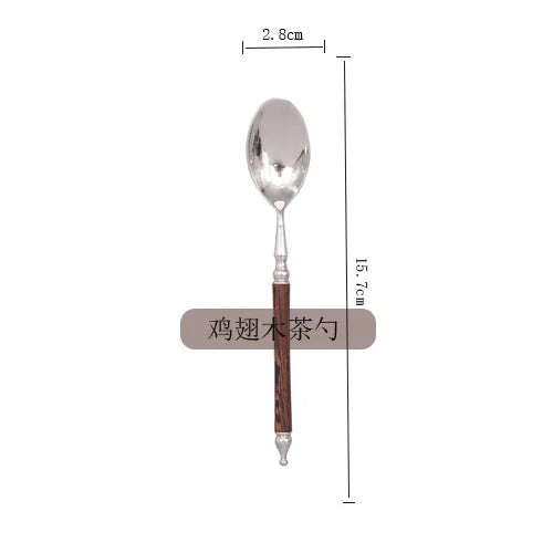 Western tableware set chicken wings wooden handle 304 stainless steel steak knife fork spoon chopstick spoon dessert fork spoon
