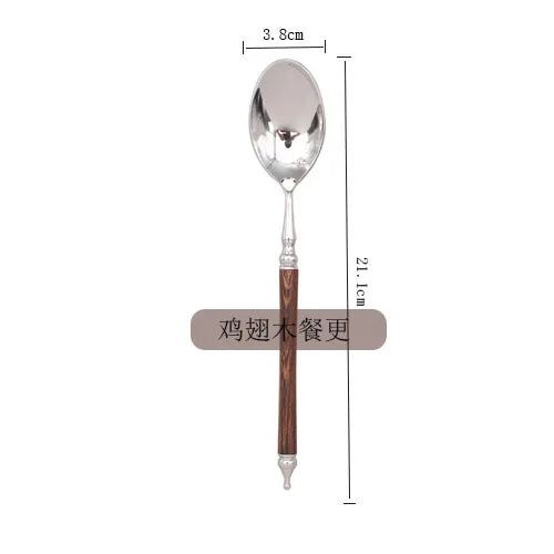 Western tableware set chicken wings wooden handle 304 stainless steel steak knife fork spoon chopstick spoon dessert fork spoon
