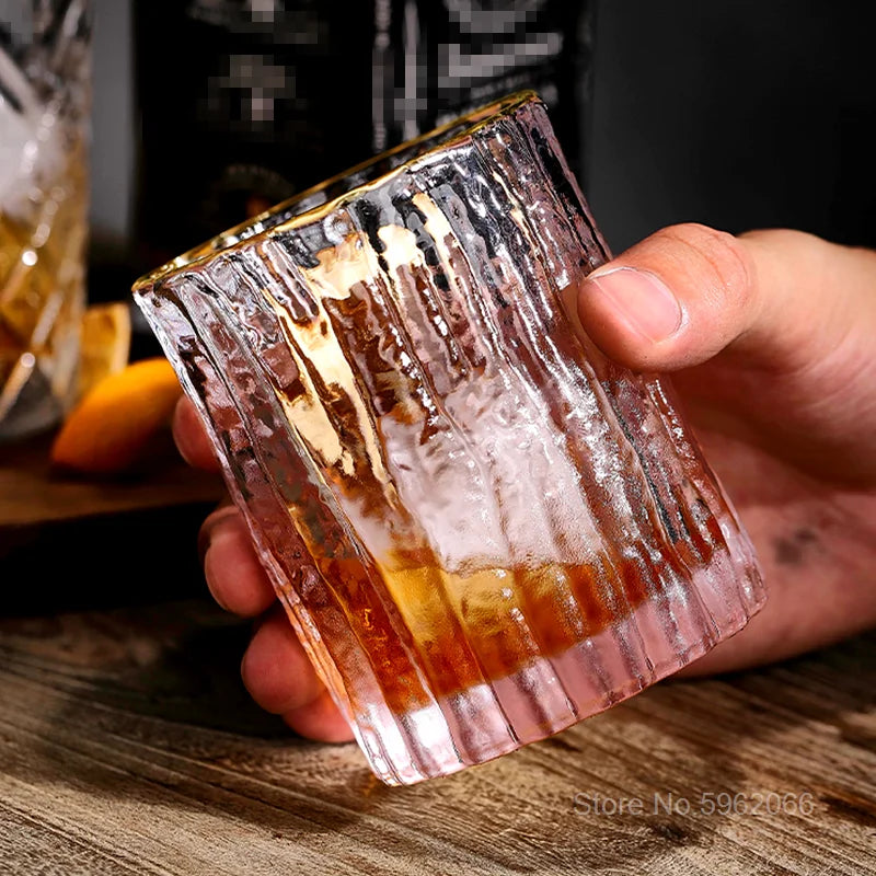 Japanese Hammer Tree Bark Pattern Old Fashioned Glass Of Whisky Frosted Crystal Liquor Glass Whiskey Cup Beer Tumbler Wineglass