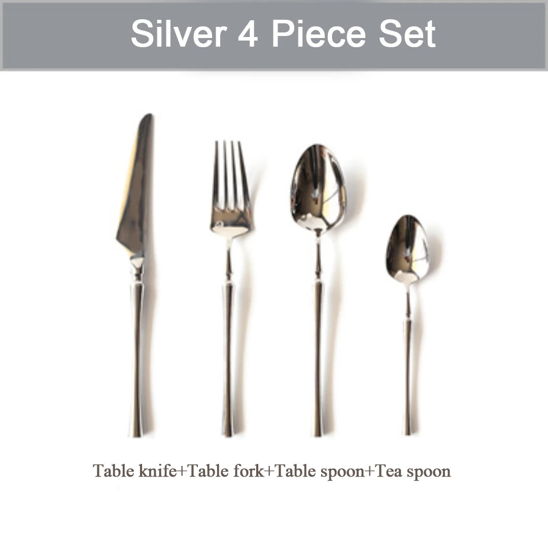 New Silver Cutlery Luxury 304 Stainless Steel Dinnerware Set Mirror Polishing Tableware Set Dinner Knife Dessert Fork Spoon