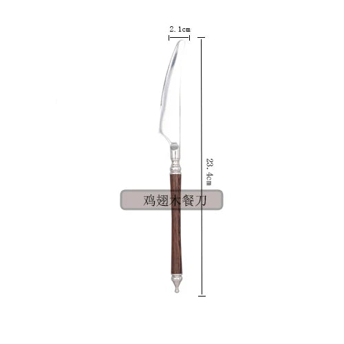 Western tableware set chicken wings wooden handle 304 stainless steel steak knife fork spoon chopstick spoon dessert fork spoon