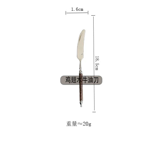 Western tableware set chicken wings wooden handle 304 stainless steel steak knife fork spoon chopstick spoon dessert fork spoon
