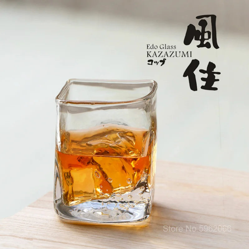 Top Collection Level Japanese Edo Crystal Whiskey Cup Gift Box Set Bubble Square Old Fashioned Glass Liquor Cognac Wine Tumbler