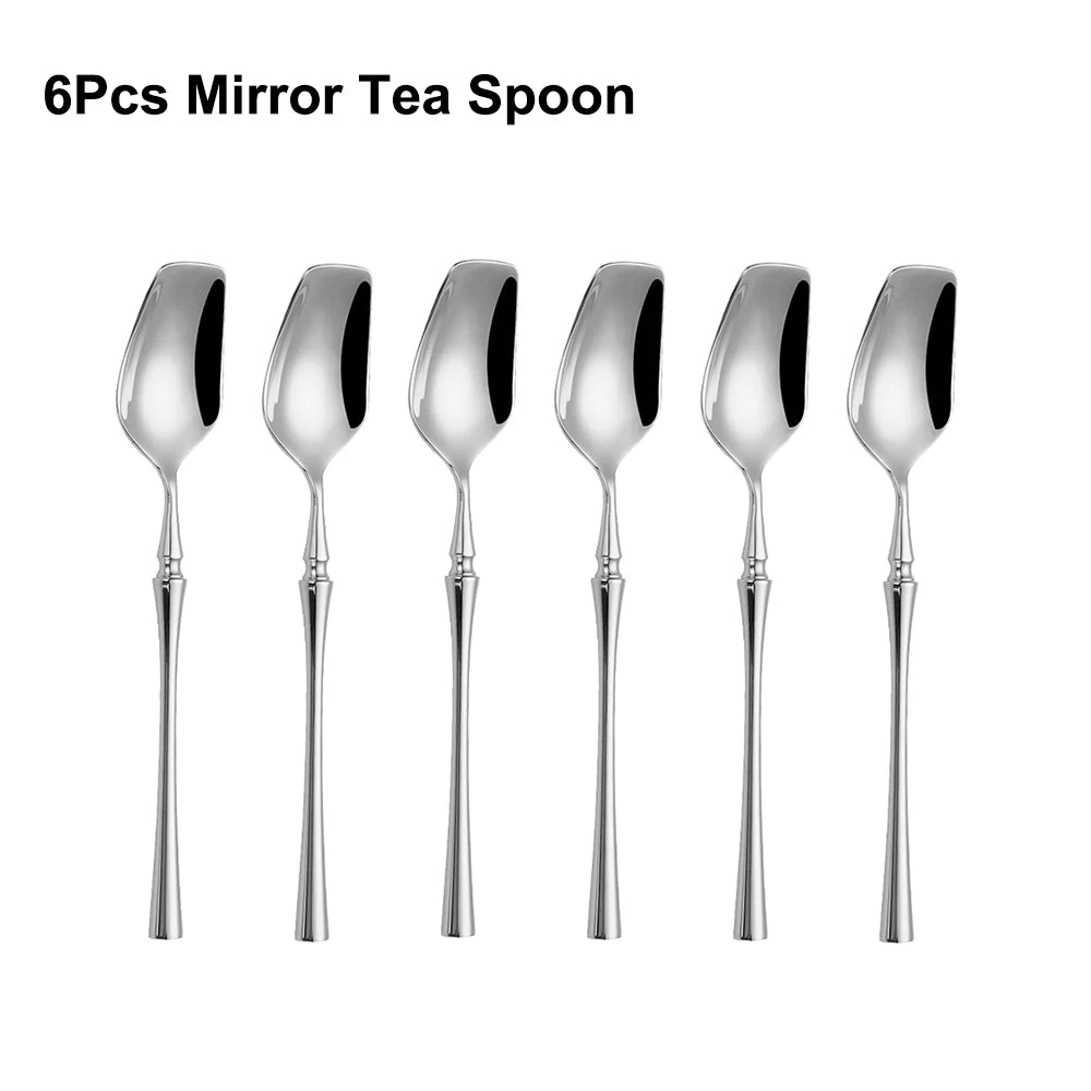 6/16/24Pcs Sliver Tableware Stainless Steel 304 Cutlery Matte Dinner Set Western Fork Spoon Mirror Flatware Dishwasher Safe
