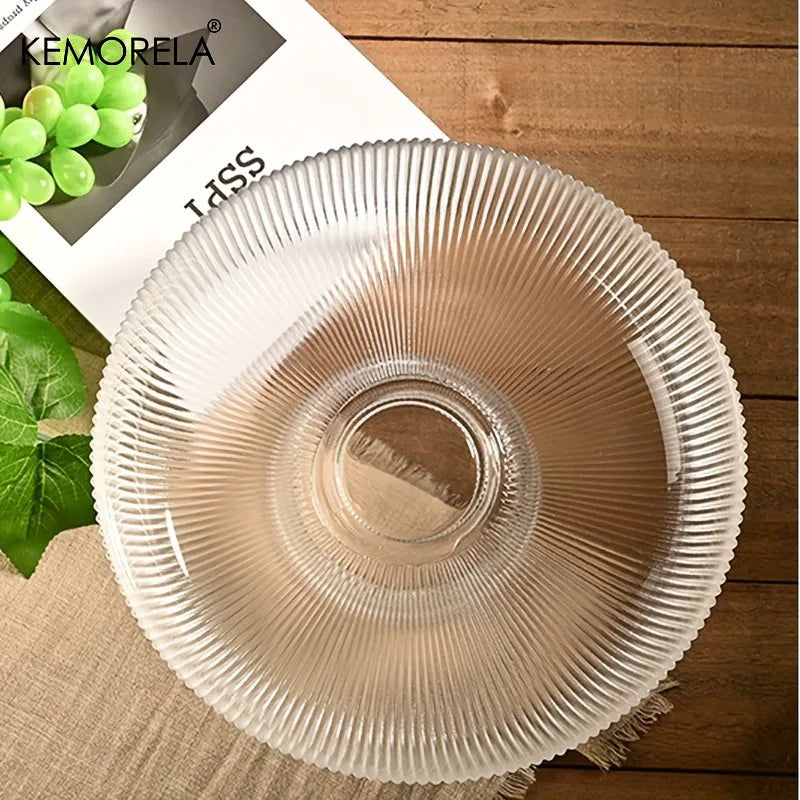 1Pcs Glass Fruit Bowl with Feet Tall Striped Storage Tray Home Living Room Decoration Creative Dried Fruit Tray Snack Tray