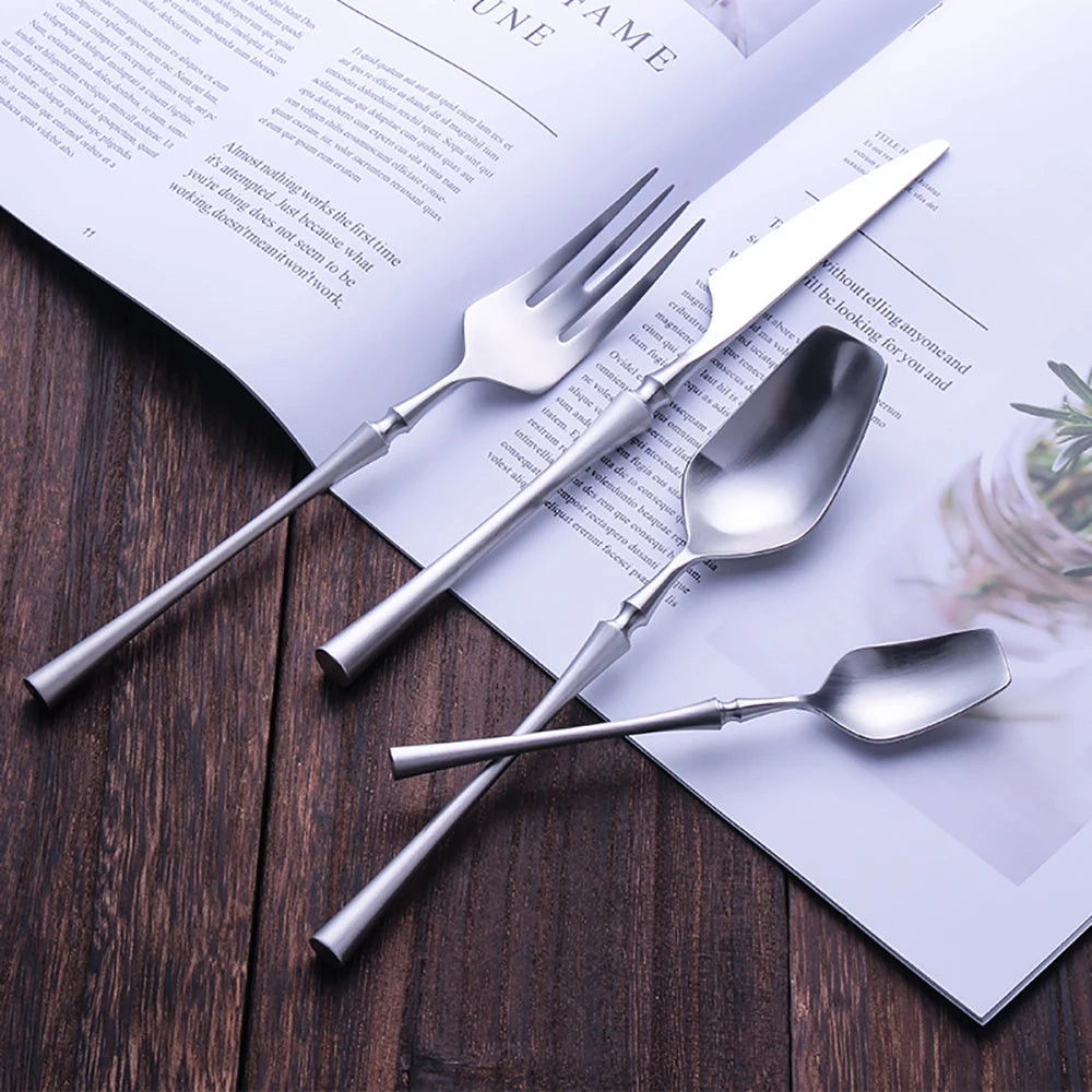 6/16/24Pcs Sliver Tableware Stainless Steel 304 Cutlery Matte Dinner Set Western Fork Spoon Mirror Flatware Dishwasher Safe