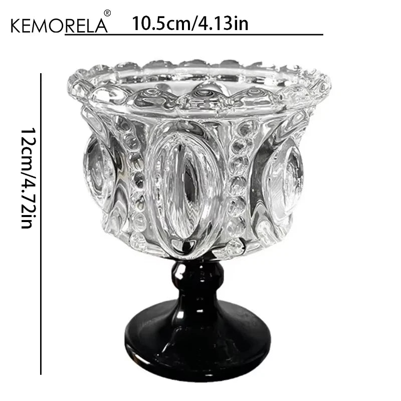 KEMORELA 1/2PCS Retro Embossed Tall Glass Cup Whiskey Mugs Black Crystal Home Creative Coffee Ice Cream Yogurt Dessert Goblet