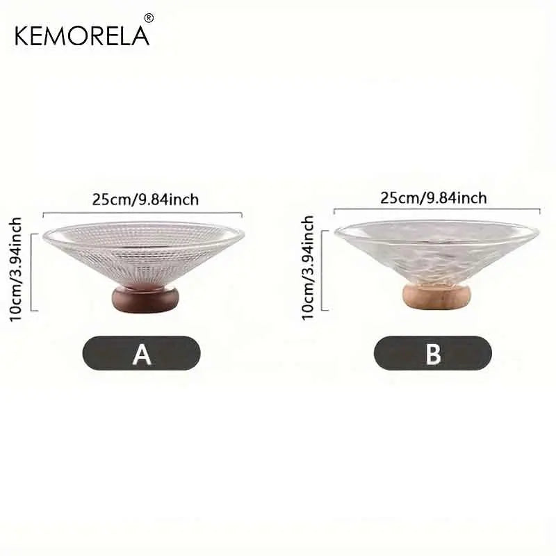 1PCS Creativity Glass Small Fruit Plate With Wooden Base Fruit Plate Home Decorative Plate Living Room Coffee Table Candy Plate