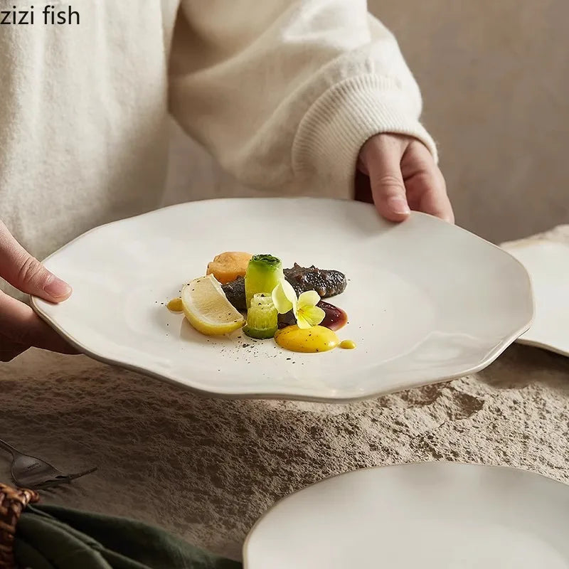 Beige Color Irregular Ceramic Plate Steak Plate Salad Plate Dessert Plates Sushi Plates Molecular Cuisine Creative Tableware