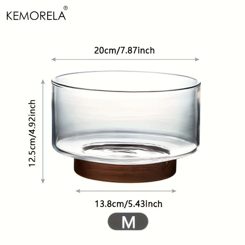 Glass Fruit Bowl Creative Large Salad Bowl Wood Base Snacks Popcorn Nuts Storage Bowls Home Christmas Snack Storage Container