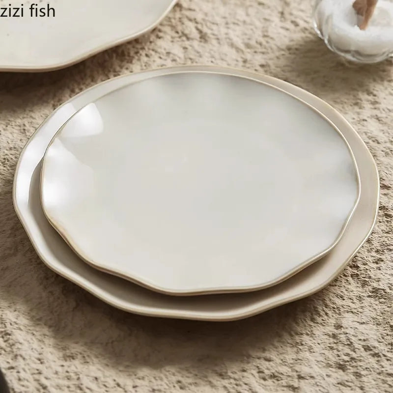 Beige Color Irregular Ceramic Plate Steak Plate Salad Plate Dessert Plates Sushi Plates Molecular Cuisine Creative Tableware