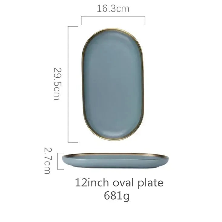 Matte Gilt Rim Ceramic Tableware Set with Spoon Cereals Bowl Dessert Plate Steak Plate for Dinner Gift Plates and Bowls Set