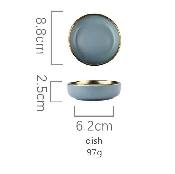 Matte Gilt Rim Ceramic Tableware Set with Spoon Cereals Bowl Dessert Plate Steak Plate for Dinner Gift Plates and Bowls Set
