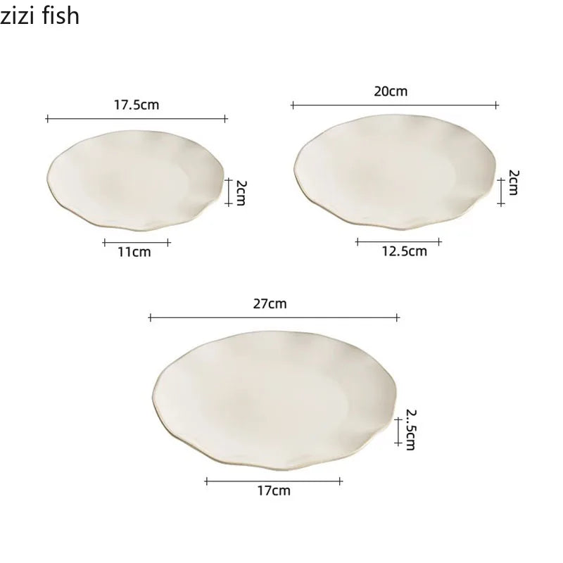 Beige Color Irregular Ceramic Plate Steak Plate Salad Plate Dessert Plates Sushi Plates Molecular Cuisine Creative Tableware