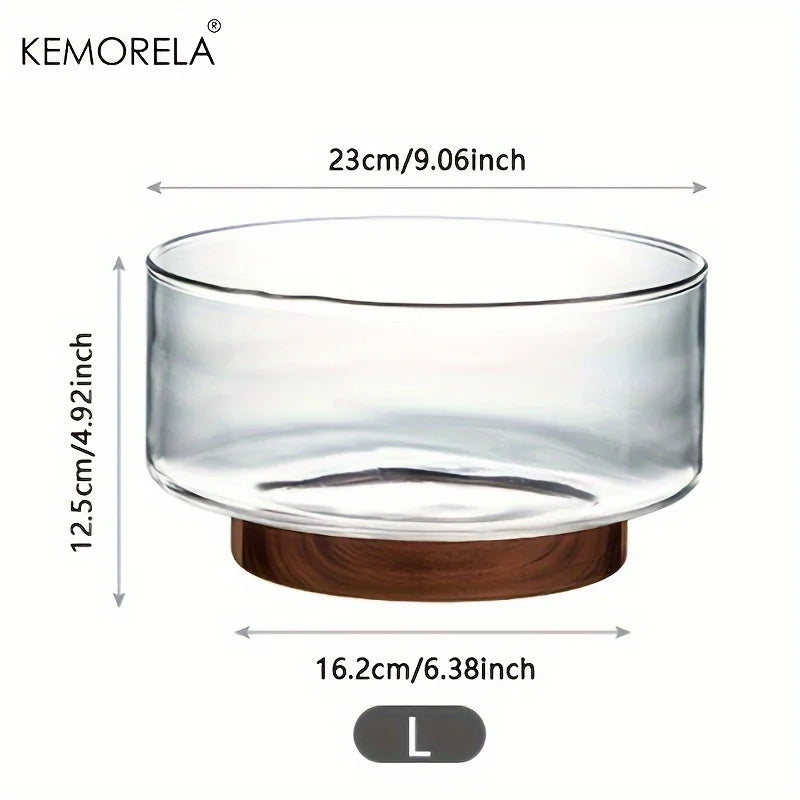 Glass Fruit Bowl Creative Large Salad Bowl Wood Base Snacks Popcorn Nuts Storage Bowls Home Christmas Snack Storage Container