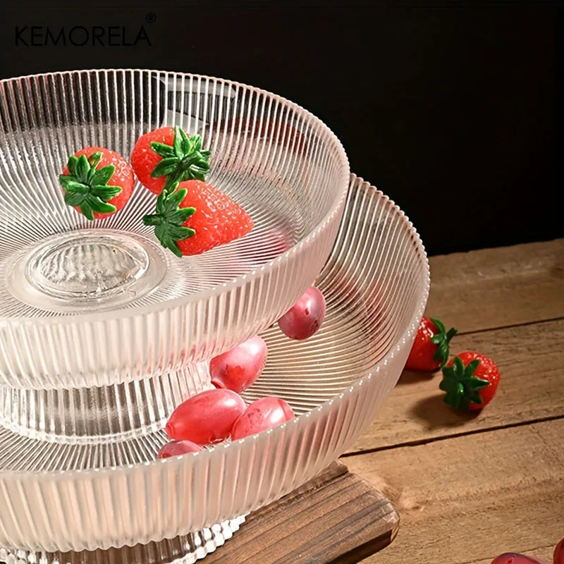 1Pcs Glass Fruit Bowl with Feet Tall Striped Storage Tray Home Living Room Decoration Creative Dried Fruit Tray Snack Tray