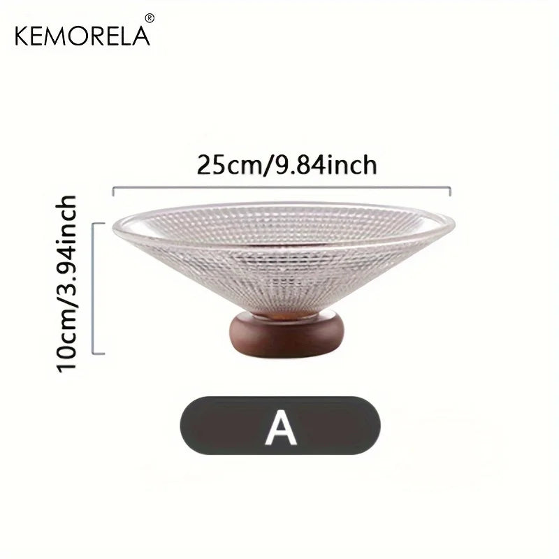 1PCS Creativity Glass Small Fruit Plate With Wooden Base Fruit Plate Home Decorative Plate Living Room Coffee Table Candy Plate