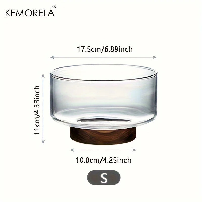 Glass Fruit Bowl Creative Large Salad Bowl Wood Base Snacks Popcorn Nuts Storage Bowls Home Christmas Snack Storage Container