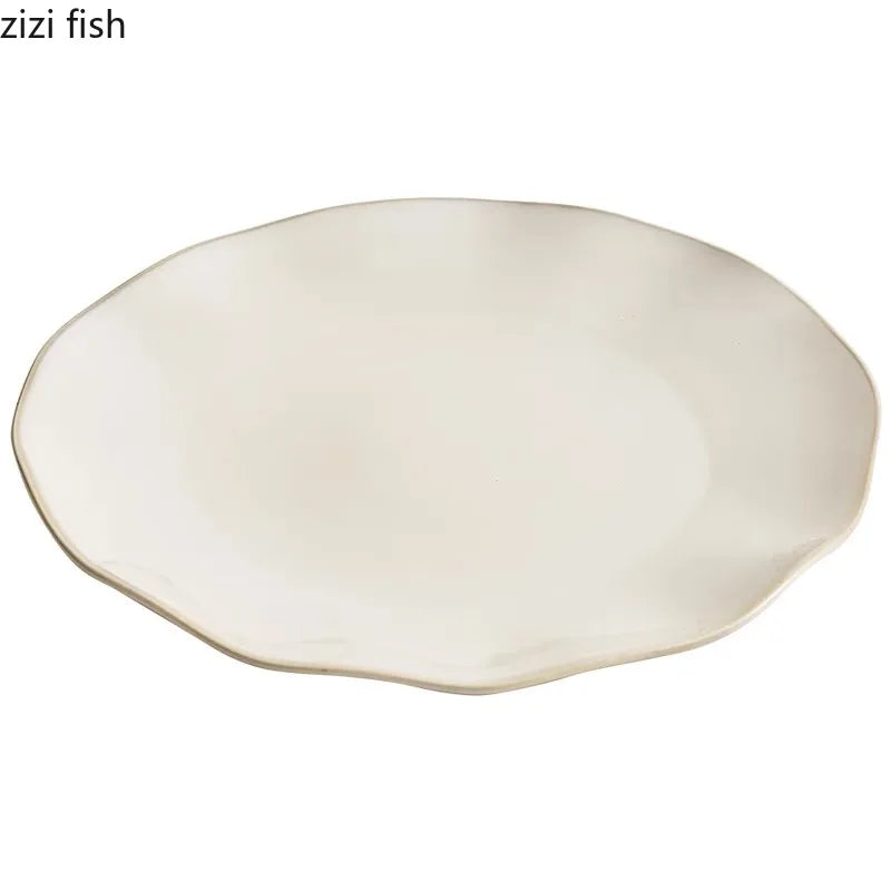 Beige Color Irregular Ceramic Plate Steak Plate Salad Plate Dessert Plates Sushi Plates Molecular Cuisine Creative Tableware