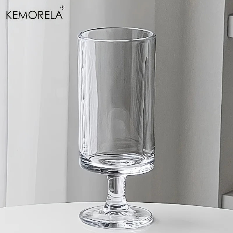 KEMORELA 1pc Elegant High-Foot Glass Cup Vertical Striped Design - Ideal for Iced Coffee Latte Juice & Wine - Reusable Glass